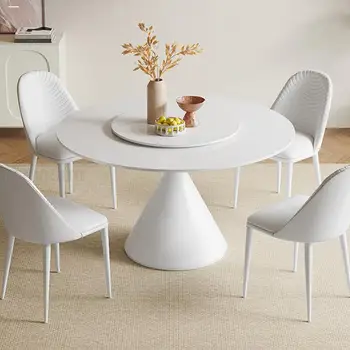 скандинавски стил трапезна маса с грамофон бяла рок плоча маса стабилна дизайнерска база модерна минималистична кръгла маса за кухня Изображение 1