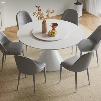 скандинавски стил трапезна маса с грамофон бяла рок плоча маса стабилна дизайнерска база модерна минималистична кръгла маса за кухня Изображение 2