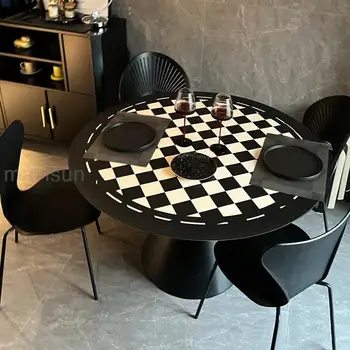 скандинавски стил трапезна маса с грамофон бяла рок плоча маса стабилна дизайнерска база модерна минималистична кръгла маса за кухня Изображение 4