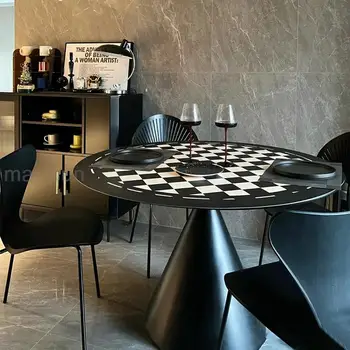 скандинавски стил трапезна маса с грамофон бяла рок плоча маса стабилна дизайнерска база модерна минималистична кръгла маса за кухня Изображение 5