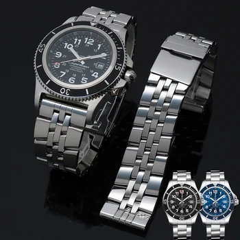  Твърда лента за часовник от неръждаема стомана 20mm 22mm 24mm за Breitling каишка за часовник AVENGER NAVITIMER SUPEROCEAN Belt Logo Изображение 0