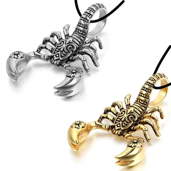Хип-хоп пънк мъже висулка колиета Скорпион готически кожа въже верига чар ретро мъжки златен цвят сребърни бижута подарък Изображение 0
