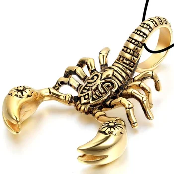 Хип-хоп пънк мъже висулка колиета Скорпион готически кожа въже верига чар ретро мъжки златен цвят сребърни бижута подарък Изображение 1