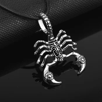 Хип-хоп пънк мъже висулка колиета Скорпион готически кожа въже верига чар ретро мъжки златен цвят сребърни бижута подарък Изображение 3