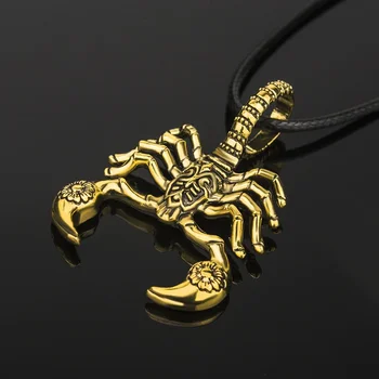 Хип-хоп пънк мъже висулка колиета Скорпион готически кожа въже верига чар ретро мъжки златен цвят сребърни бижута подарък Изображение 4