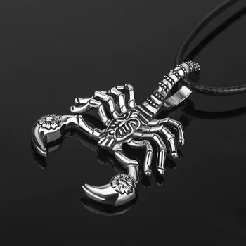 Хип-хоп пънк мъже висулка колиета Скорпион готически кожа въже верига чар ретро мъжки златен цвят сребърни бижута подарък Изображение 5