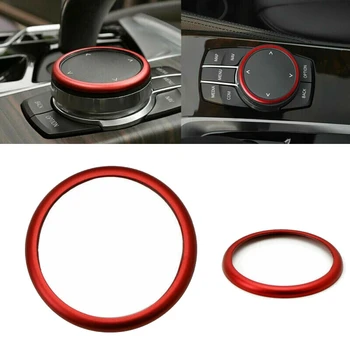 червен алуминиев пръстен централна конзола IDrive мултимедиен контролер копче пръстен за -BMW 1 2 3 4 5 6 7 серия X3 X4 X5 X6 Изображение 1